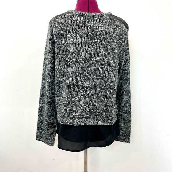 Calvin Klein GRAY MELANGE LEATHER Shoulder SWEATER  SIZE L - Picture 4 of 11